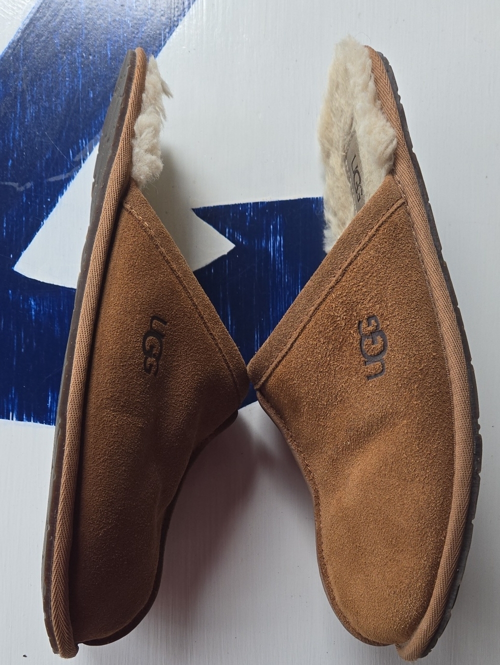 Ugg Pearle Cognac Brown Suede Slide On Sherpa Lined Slipper - Picture 4 of 10